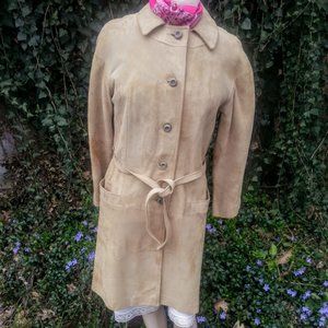 Vintage tan suede belted button-up midi coat Buttery Soft! S/M